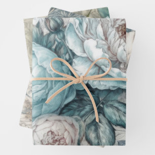  Blauw Bloemen Shabby Chic Inpakpapier Vel