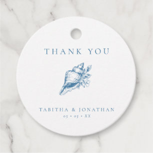 Blauw Bloemen Shell bruiloft Dank u Bedankjes Labels
