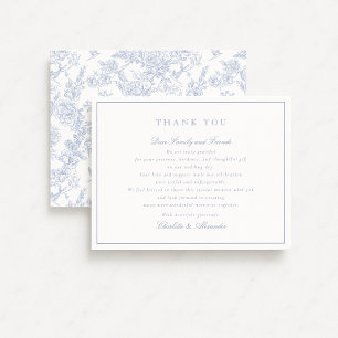 Blauw Bloemen Toile bruiloft Dank u kaart
