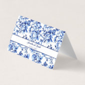 Blauw Bloemen Toile Bruiloft Plaats Kaart (Achterkant)