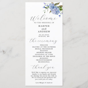 Blauw Bloemen Trouwceremonie Programma