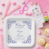 Blauw  Bloemen Trouwpapier Borden Papieren Bordje (Feest)