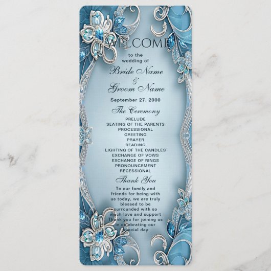 Blauw Bloemen Trouwprogramma Programma (Voorkant)