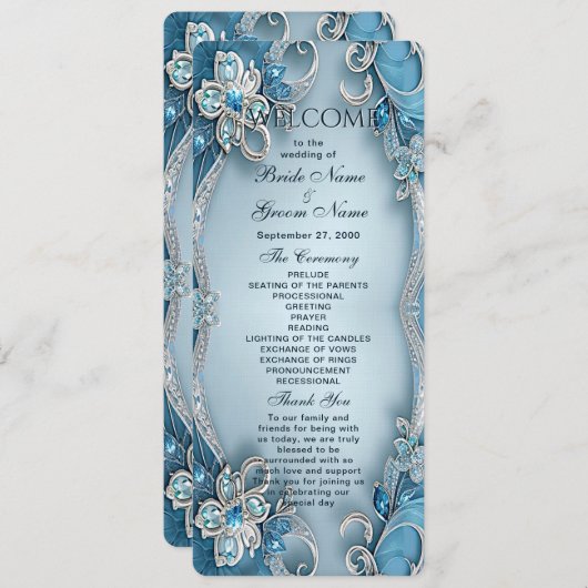 Blauw Bloemen Trouwprogramma Programma (Voorkant / Achterkant)