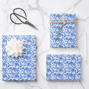 Blauw Bloemen Verpakkende Document Bladen Inpakpapier Vel