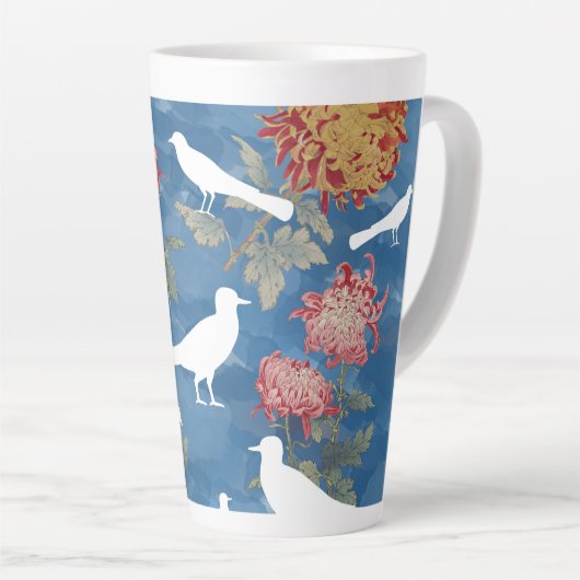 Blauw  Bloemen & Vogels Latte Mok (Rechterhoek)