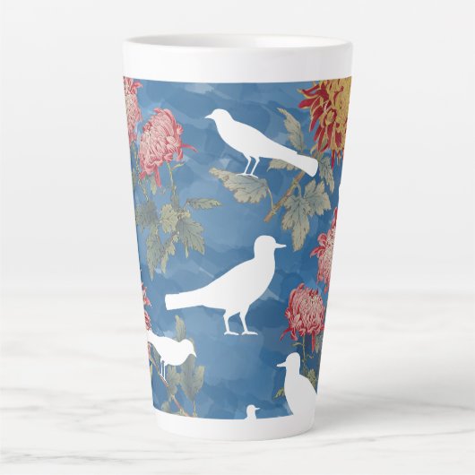 Blauw  Bloemen & Vogels Latte Mok (Voorkant)