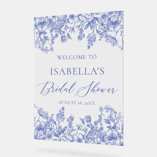 Blauw Bloemen Vrijgezellenfeest Welkomstbord Acryl Bord (Hoek)