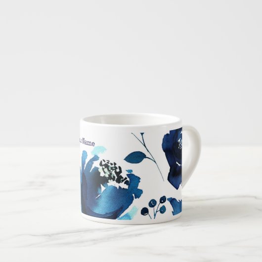 Blauw Bloemen Waterverf Elegant Custom Espresso Kop (Voorkant rechts)
