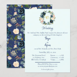 Blauw Bloemen Waterverf Sikh Ik Onkar Bruiloft Kaart