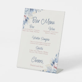 Blauw Bloemen Wedding Bar Teken Reclamebord Met Voetstuk