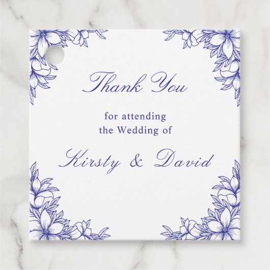 Blauw  Bloemen Wedding Favoriet Labels (Voorkant)