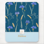 Blauw Bloemen Wildbloem Monogram Muismat (Voorkant)