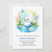 Blauw Bloemen Zalig Duck Boy Baby shower Kaart (Voorkant)