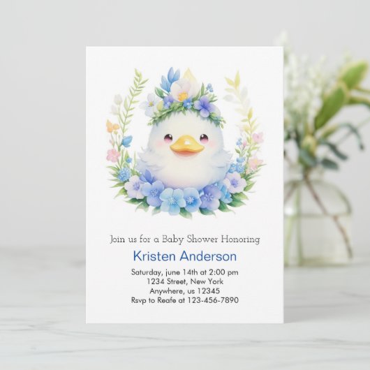 Blauw Bloemen Zalig Duck Meadow Boy Baby shower Kaart (Staand voorkant)