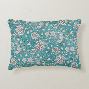  Blauw Bloemen Zilver Bladbloemen Accent Kussen