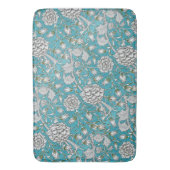  Blauw Bloemen Zilver Bladbloemen Badmat (Voorkant Verticaal)