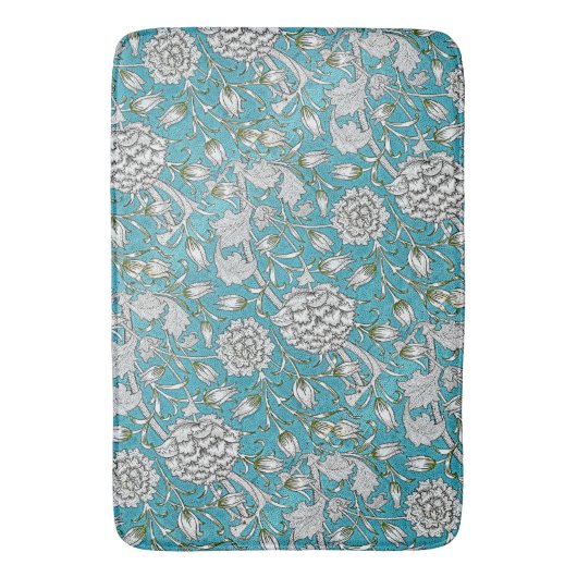  Blauw Bloemen Zilver Bladbloemen Badmat (Voorkant Verticaal)