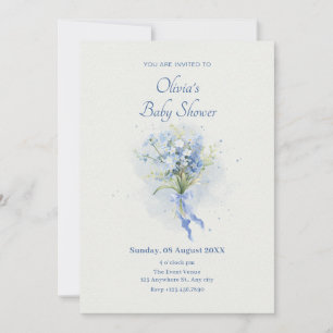 Blauw bloemenboeket baby shower kaart