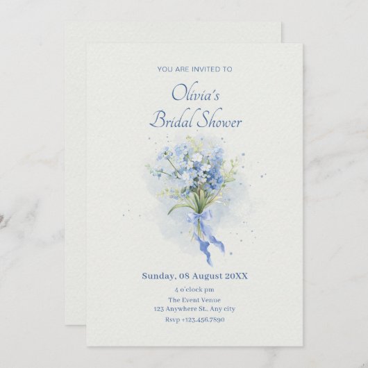 Blauw bloemenboeket vrijgezellenfeest kaart (Voorkant / Achterkant)