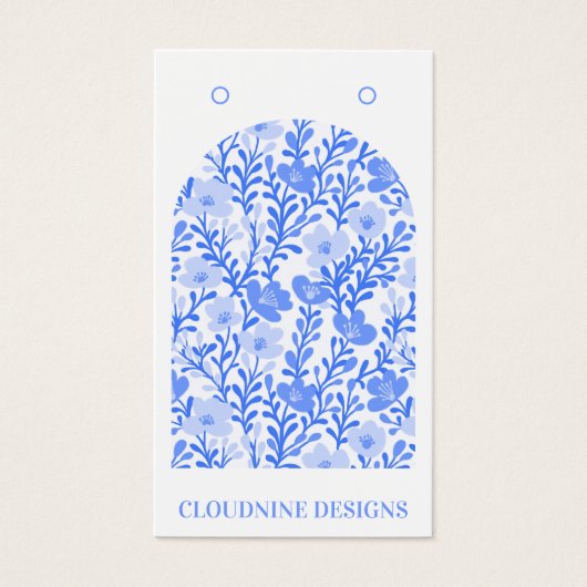 Blauw Bloemenboog Oorbel Sieraden Display Kaart (Voorkant)