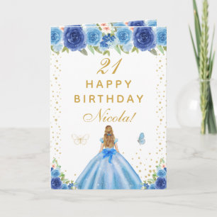 Blauw Bloemend Blond Haar Meisje Verjaardag Kaart