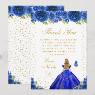 Blauw Bloemend Blond Haar Prinses Sweet Sixteen Bedankkaart