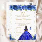 Blauw bloemend meisje met donkere huid prinses ver briefkaart