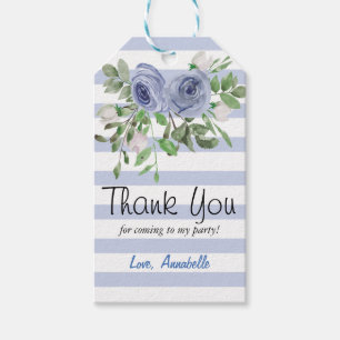 Blauw Bloemend Waterverf Strepen Bedankt Feest Cadeaulabel