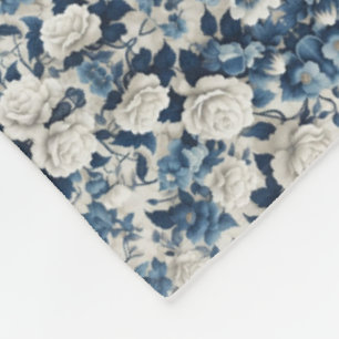 Blauw Bloemendamaskpatroon Dekbed Fleece Deken