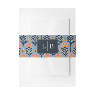 Blauw bloemendecor in vrolijke stijl uitnodigingen wikkel