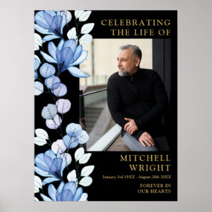 Blauw bloemendefuneralie Viering Van Het Leven Fot Poster