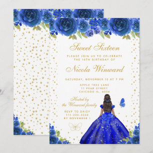 Blauw Bloemendesign Donkere Huid Prinses Sweet Six Kaart