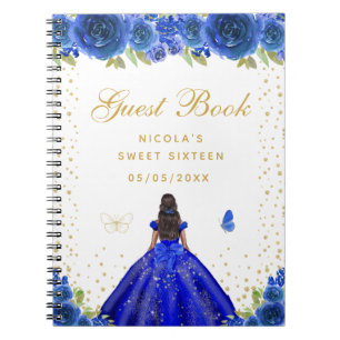 Blauw Bloemendesign Donkere Huid Prinses Sweet Six Notitieboek