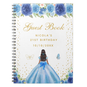Blauw Bloemendesign Donkere Huid Prinses Verjaarda Notitieboek