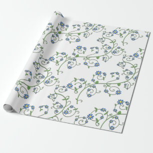 Blauw bloemendrank Wikkelpapier Cadeaupapier
