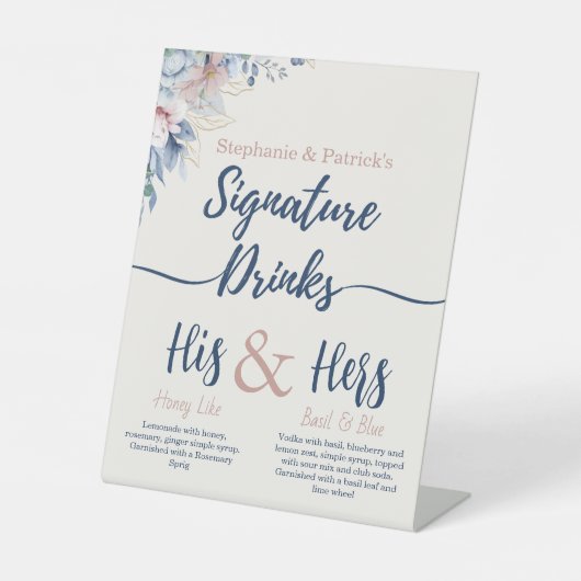 Blauw Bloemendrankje Bar Sign Reclamebord Met Voetstuk (Voorkant)