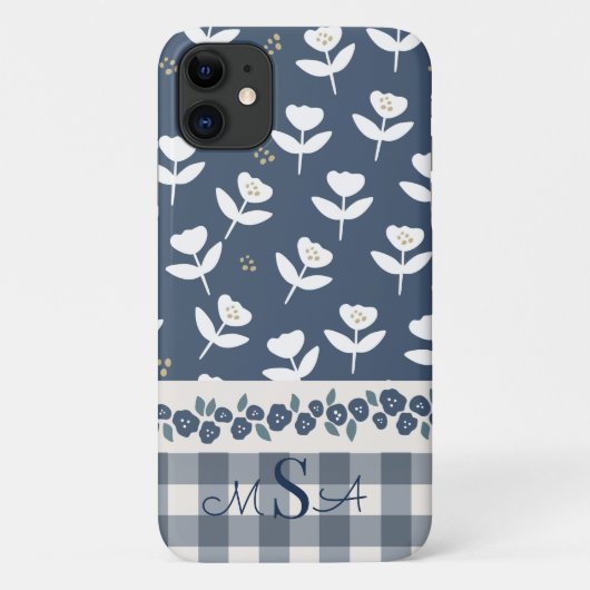  blauw bloemenhuismonogram Case-Mate iPhone case (Achterkant)