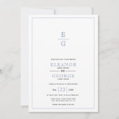 Blauw  bloemenkam initialen bruiloft kaart (Voorkant)