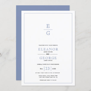 Blauw bloemenkam initialen bruiloft kaart