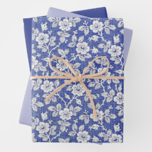  blauw bloemenkant botanisch patroon inpakpapier vel