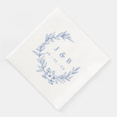  blauw bloemenkrans monogram servet (Hoek)