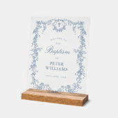 Blauw Bloemenkruis Doop Welkom Acryl Bord (Hoek)