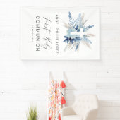 Blauw Bloemenkruis Eerste Communie Spandoek (Insitu)