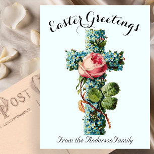 Blauw Bloemenkruis  Paasreligieus Briefkaart
