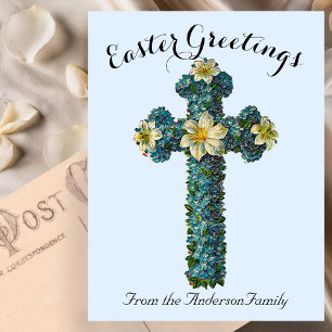Blauw Bloemenkruis  Paasreligieus Briefkaart