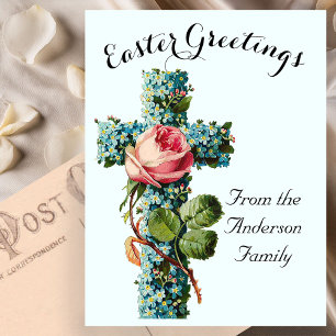 Blauw Bloemenkruis  Paasreligieus Briefkaart