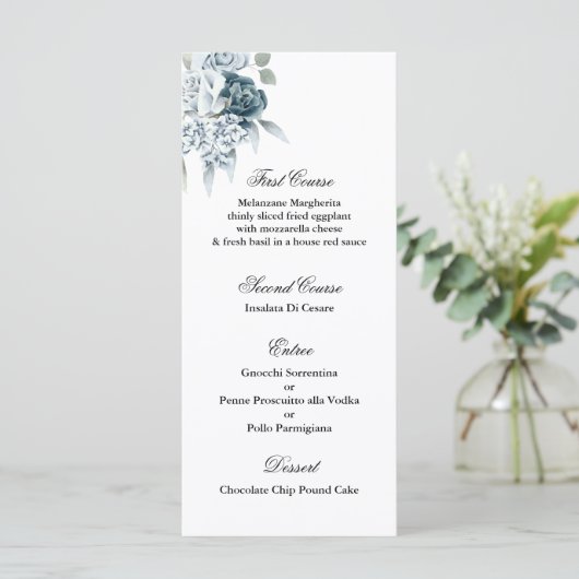 Blauw bloemenmenu baby shower Sjabloon Menu (Staand voorkant)
