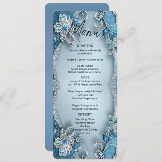 Blauw  Bloemenmenu Menu (Voorkant / Achterkant)