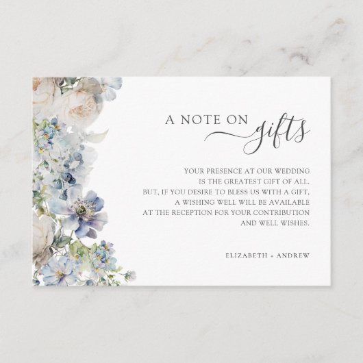 Blauw Bloemennota op Geschenken Bruiloft Wishing W Informatiekaartje (Voorkant)